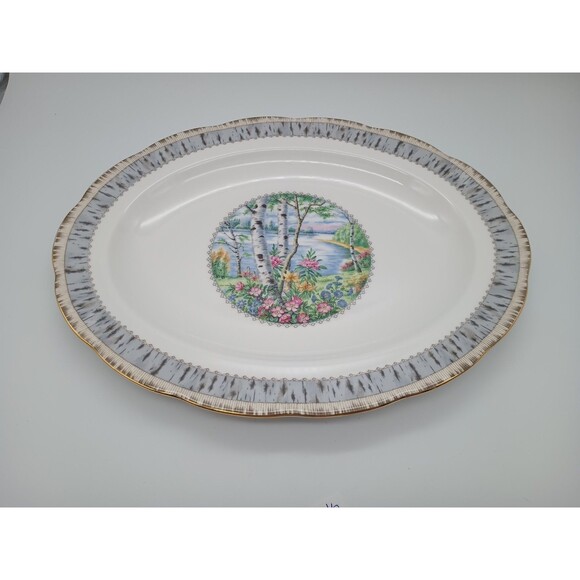 Royal Albert Silver Birch Serving Platter Oval 14x11 Spring Floral Botanical - Picture 1 of 5